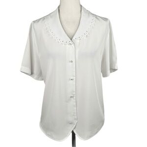 Lauren Lee White Vintage Die Cut Pearl Button Down Collar Top Size Large (12)